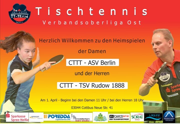 Heimspiel der 1. Herrenmannschaft und Ehrung eines Besonderen  Sportlers des Cottbuser TT-Team  in der Johann- Heinrich Pestalozzi Turnhalle am 01. April 2017!!!